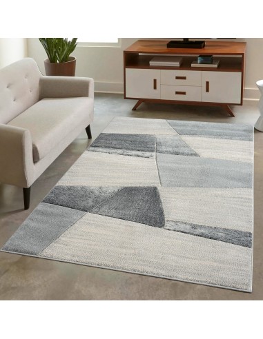 Tapis contemporain aux motifs abstraits graphiques gris - LIAH ouvre sa boutique