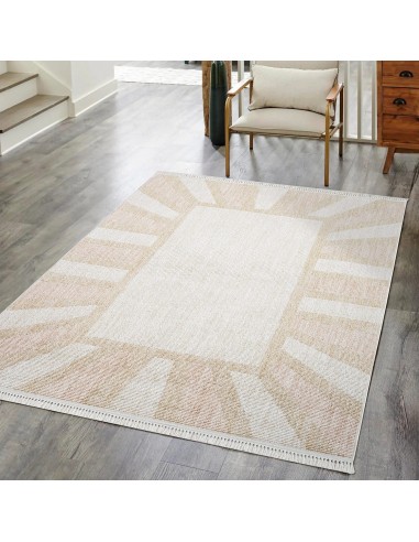 Tapis effet laine bouclée Rose et Beige avec franges - ALEA Par le système avancé 