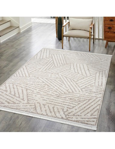 Tapis effet Laine Bouclée Beige et Crème avec franges - ALEA Découvrez la collection