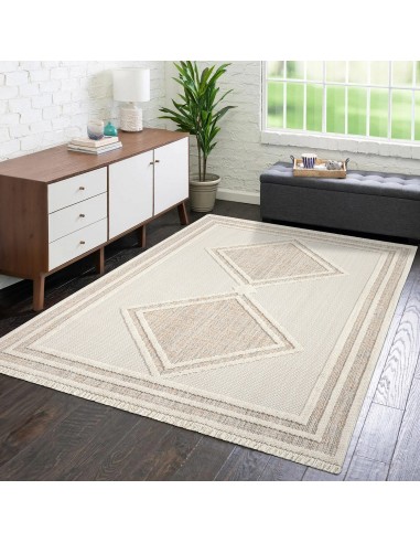 Tapis terracotta effet laine bouclée à motif losange et franges - LANA acheter